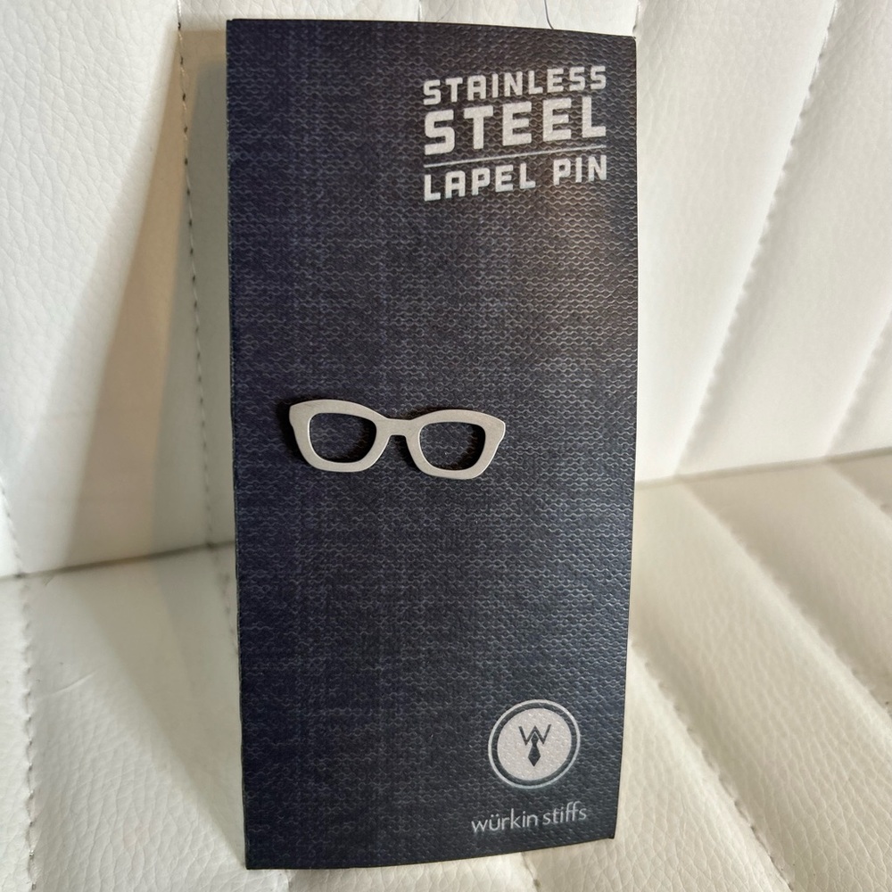 Wurkin Stiffs Stainless Steel Glasses Lapel Pin NWT *
